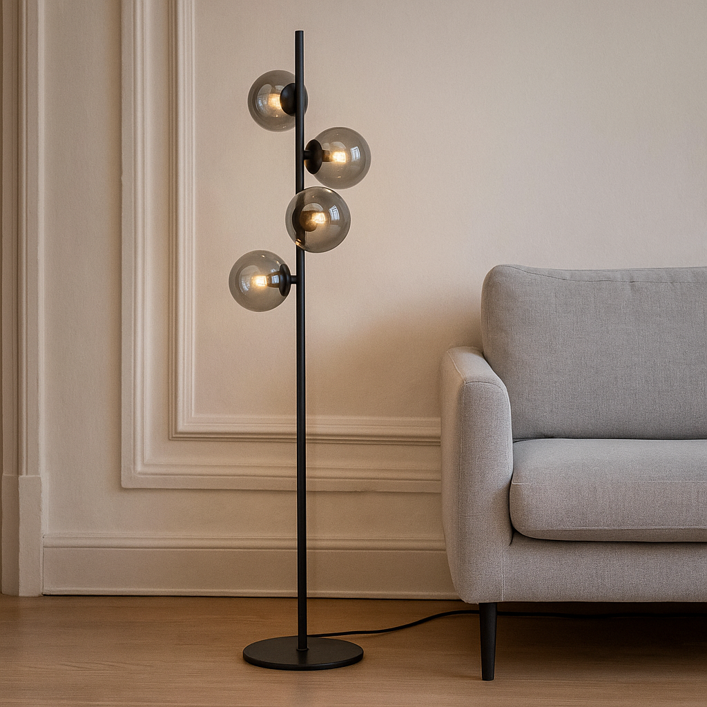 Lampadaire gris design, Remo, avec interrupteur