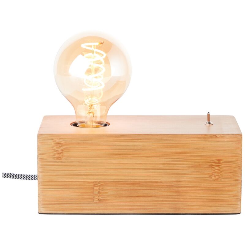 Lampe de table en bois marronne, Jacobine, avec interrupteur