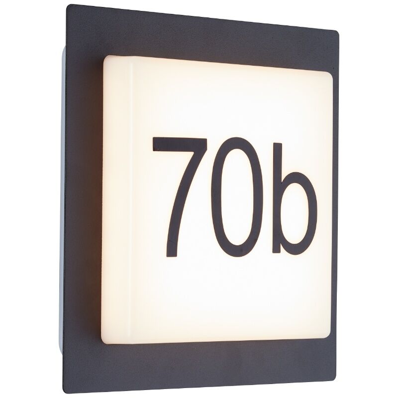 Numéro de maison lumineux noir en aluminium, Nurcan, 9W, 3000K LED, IP44