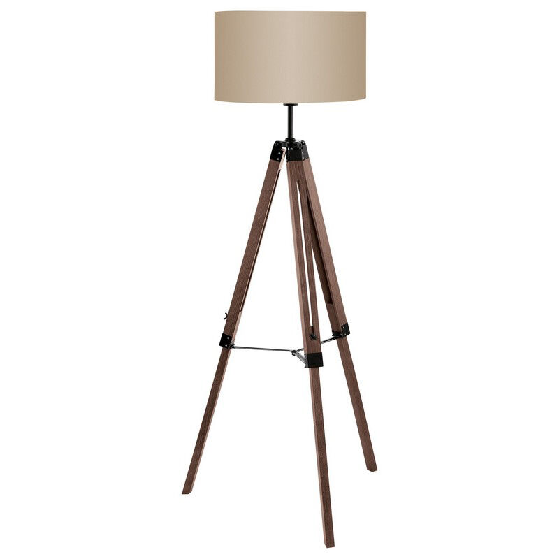 Lampadaire trépied marron en bois, Joana, avec interrupteur