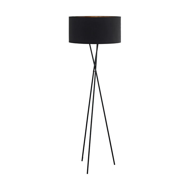 Lampadaire trépied noir en tissu, Anuschka, avec interrupteur