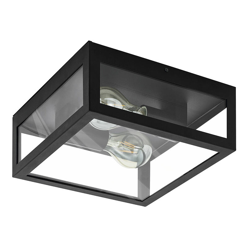 Plafonnier salle de bain noir en verre, Amadou, IP44