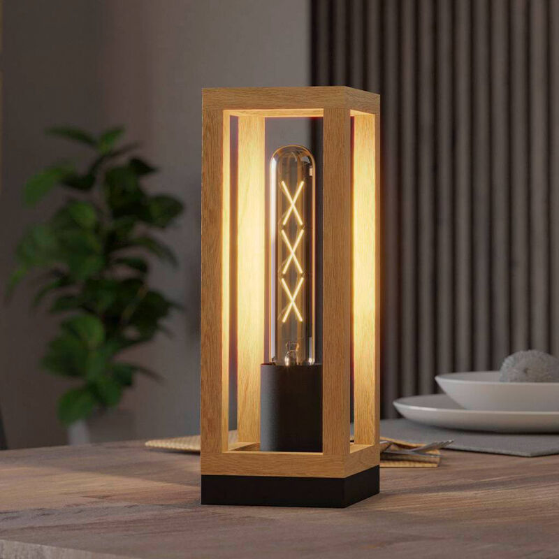 Lampe de table en bois marronne, Jasmina, avec interrupteur