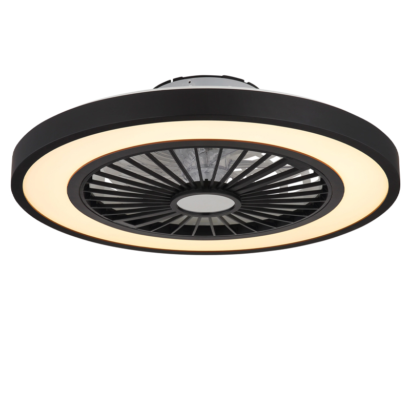 Ventilateur de plafond noir en plastique, Komal, 45W, blanc chaud à froid réglable LED, avec télécommande