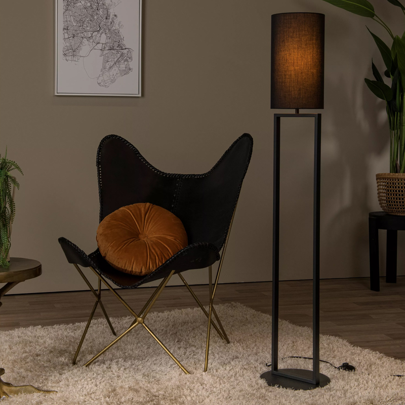 Lampadaire rustique noir, Herman, avec interrupteur