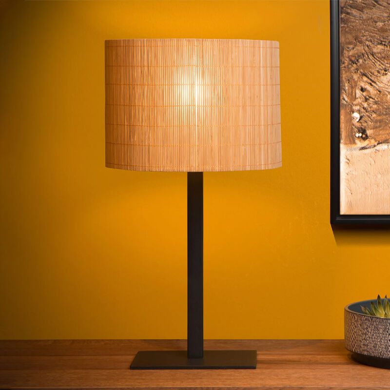 Lampe de table en rotin marronne, Magius, avec interrupteur