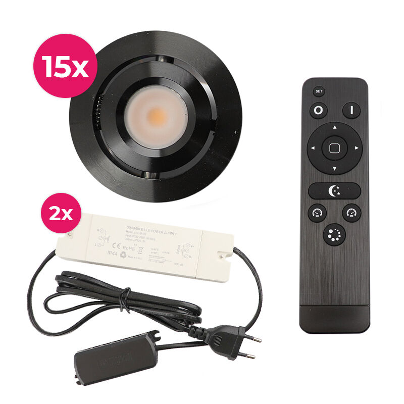 15 spots veranda orientable Rona, IP44, avec kit de connexion et télécommande, noir