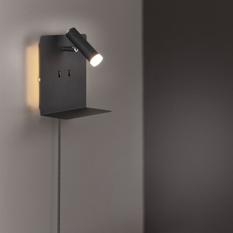 Applique murale design noire, Ricciolo, 3W, 3000K LED, avec interrupteur