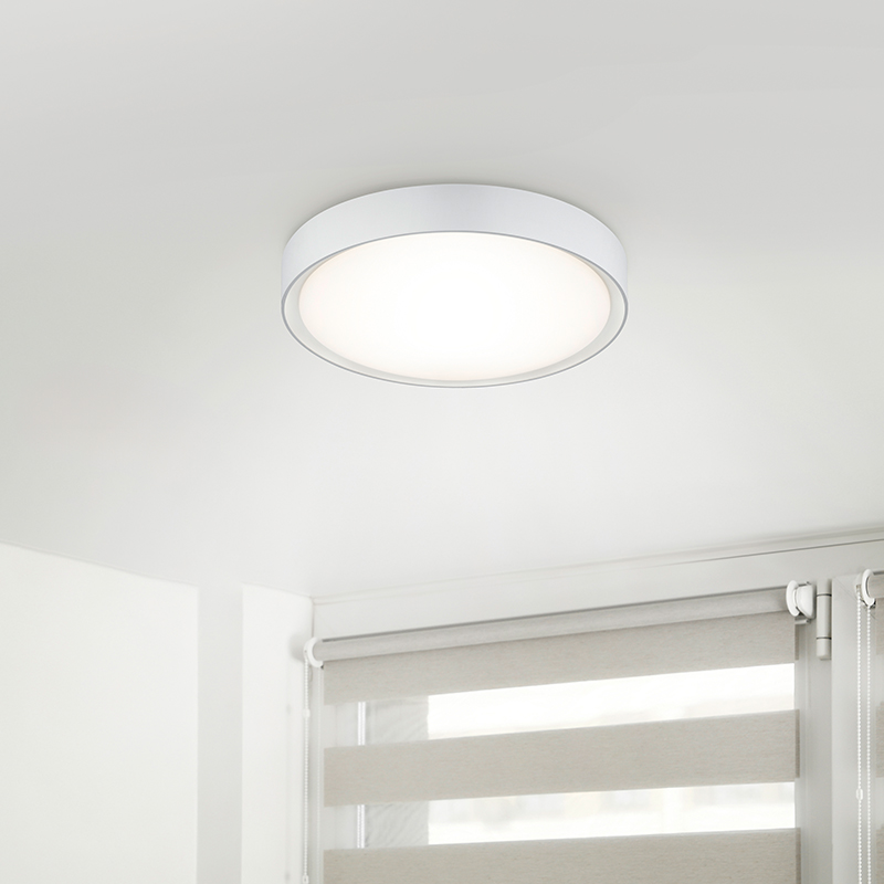 Plafonnier salle de bain en plastique blanc, Evelina, 18W, 3000K LED, IP44