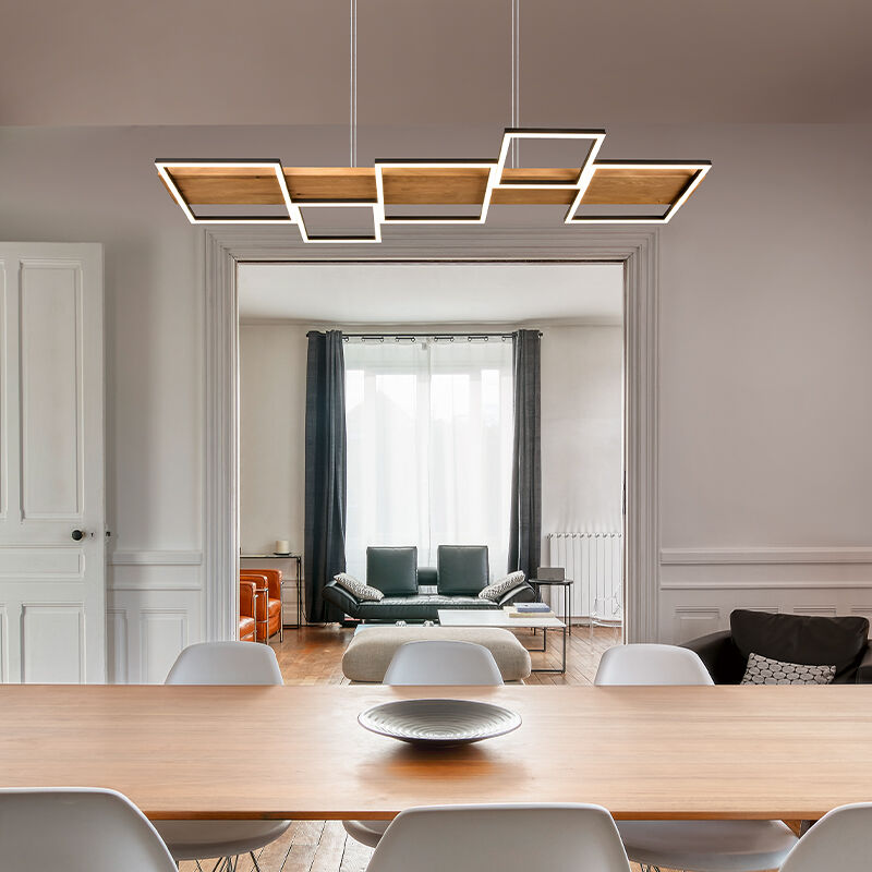 Suspension en bois marronne, Justian, 42W, 3000K LED, gradable en 3 étapes