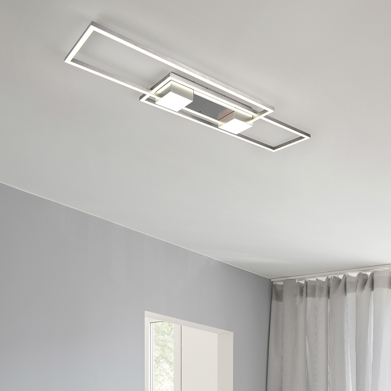 Lampe plafond design nickel, Sohaib, 37W, blanc chaud à froid réglable LED, gradable en 3 étapes