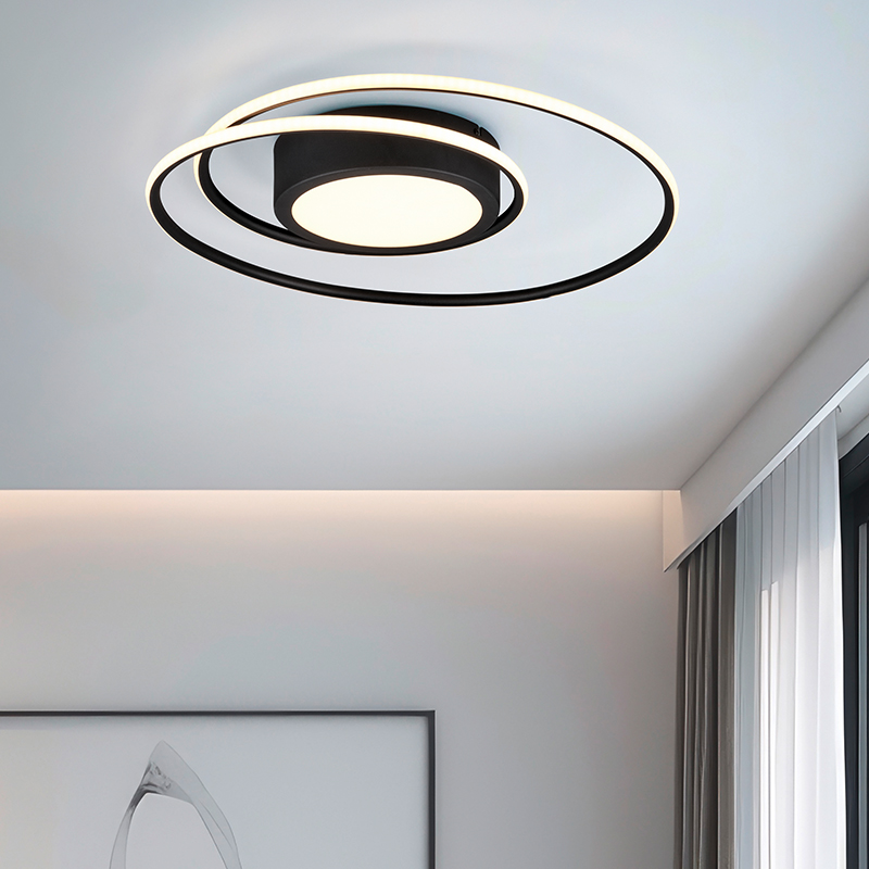 Lampe plafond moderne noire, Elysa, 56W, blanc chaud à froid réglable LED, avec télécommande