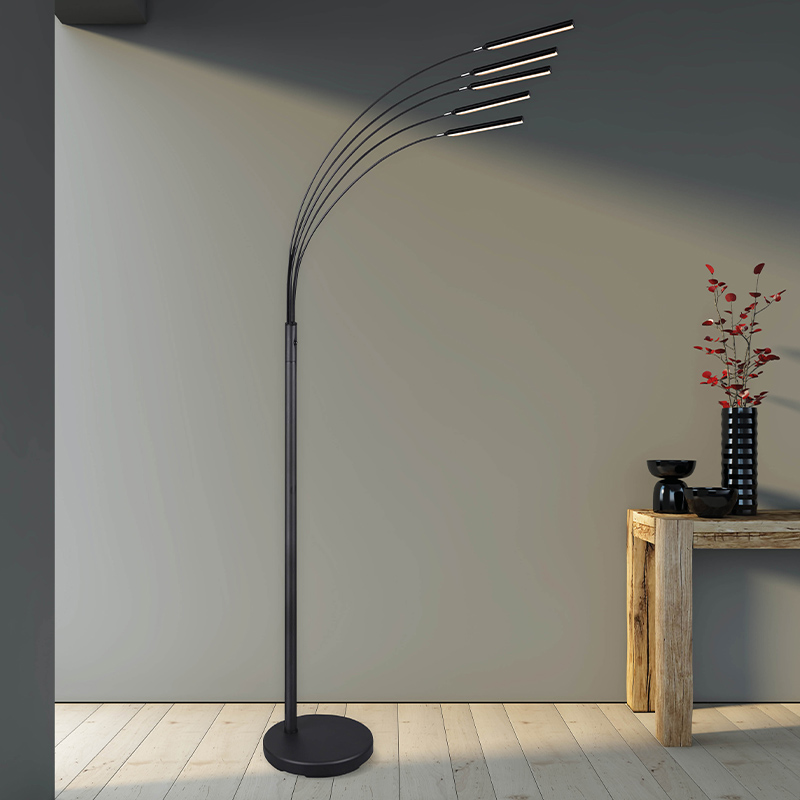 Lampadaire moderne nickel, Ekram, 3,5W, 3000K LED, avec interrupteur