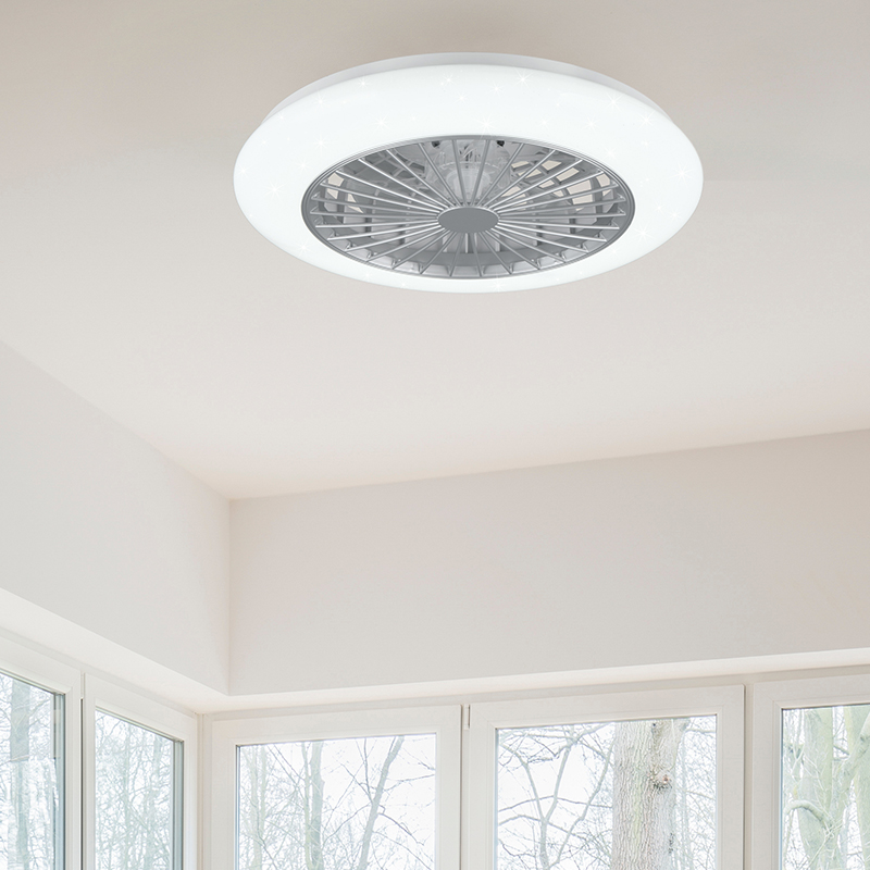 Ventilateur de plafond moderne gris, Damyan, 30W, RGBW LED, avec télécommande
