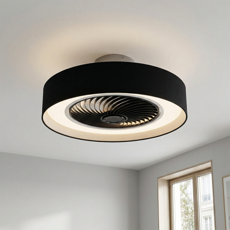 Ventilateur de plafond noir moderne, Huub, 40W, 3000K LED, avec télécommande Ventilateur de plafond noir moderne, Huub, 40W, 3000K LED, avec télécommande