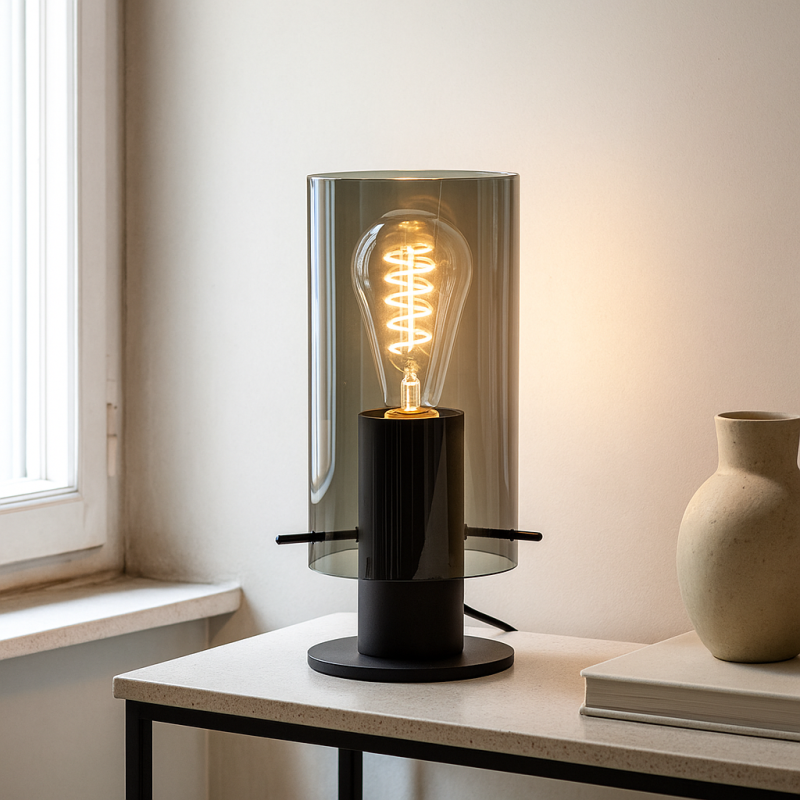 Lampe de table grise design, Dilaram, avec interrupteur