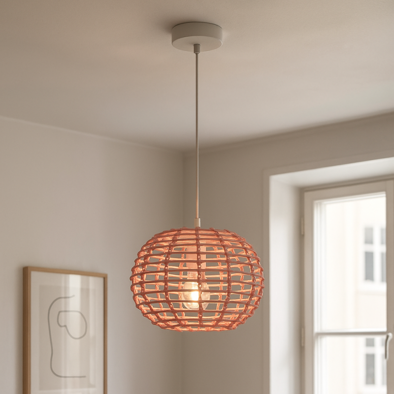 Suspension en rotin rose, Roza Suspension en rotin rose, Roza