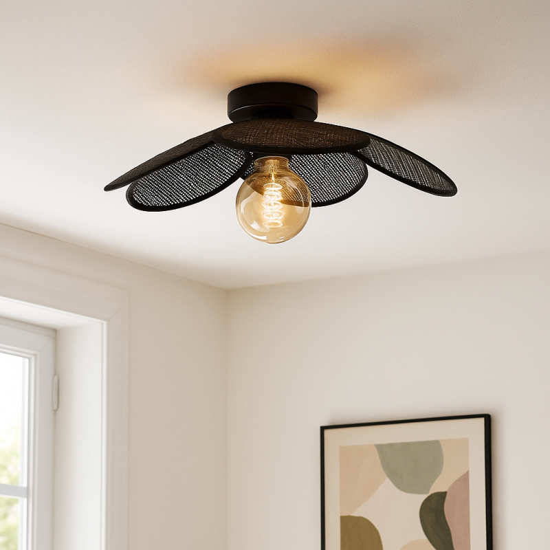 Plafonnier en rotin noir, Rowen