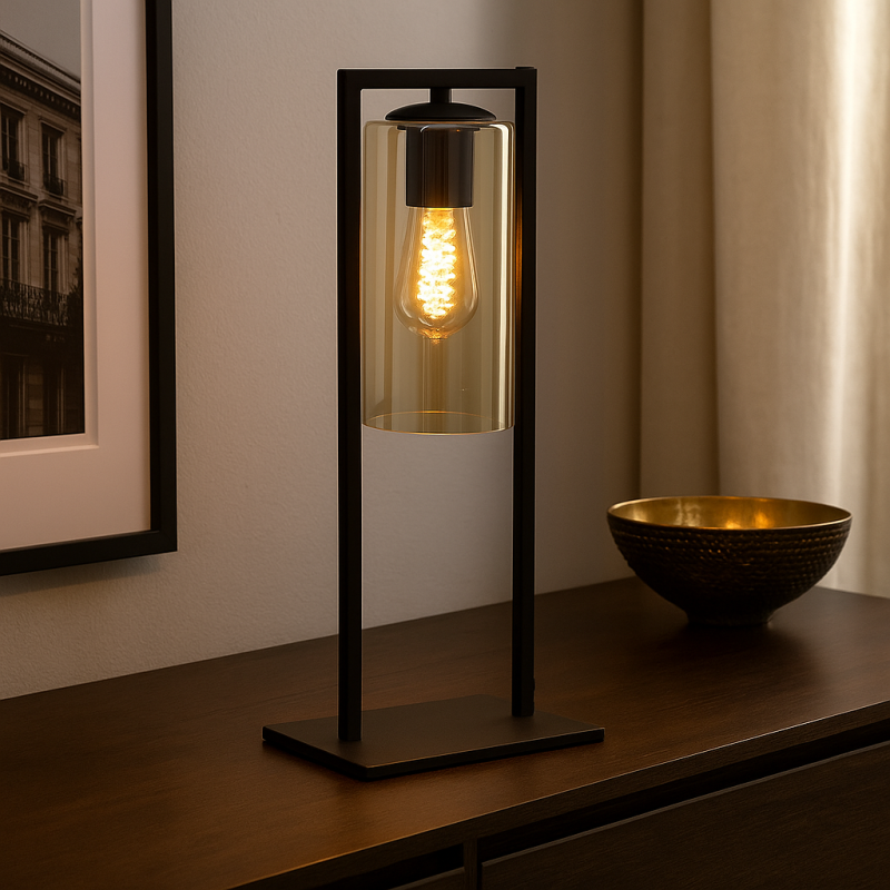 Lampe de table noire industrielle, Tonia, avec interrupteur