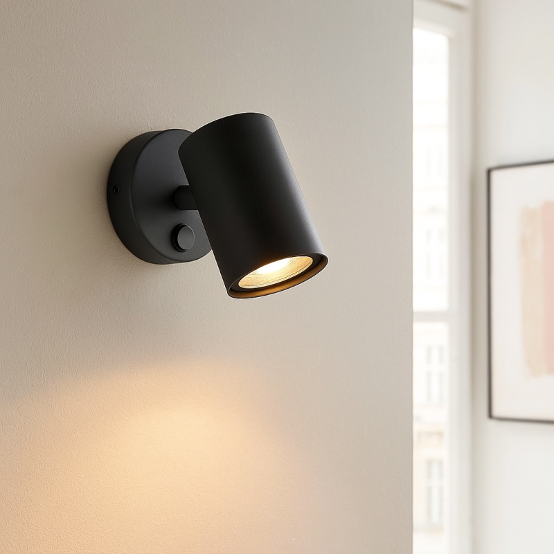 Spot mural noir moderne, Elena, avec interrupteur Spot mural noir moderne, Elena, avec interrupteur