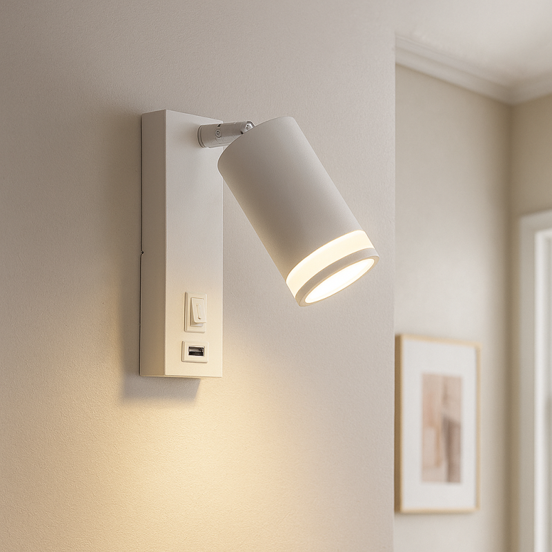 Spot mural blanc moderne, Tara, avec interrupteur Spot mural blanc moderne, Tara, avec interrupteur