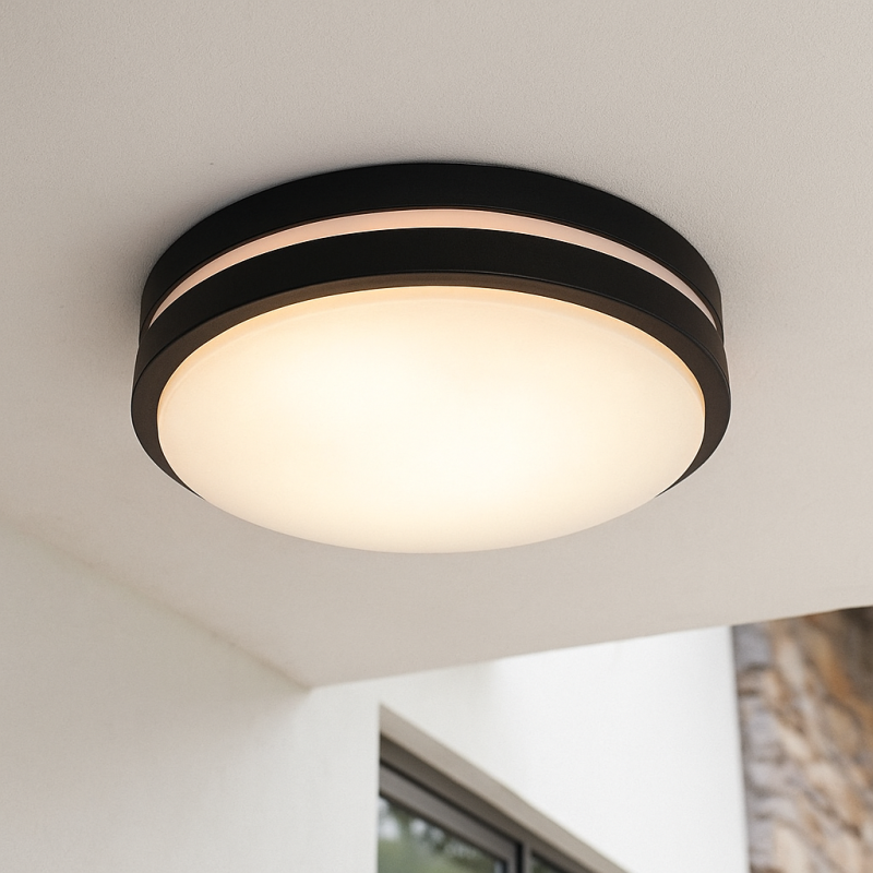 Plafonnier extérieur avec détecteur de mouvement noir en plastique, James, IP44