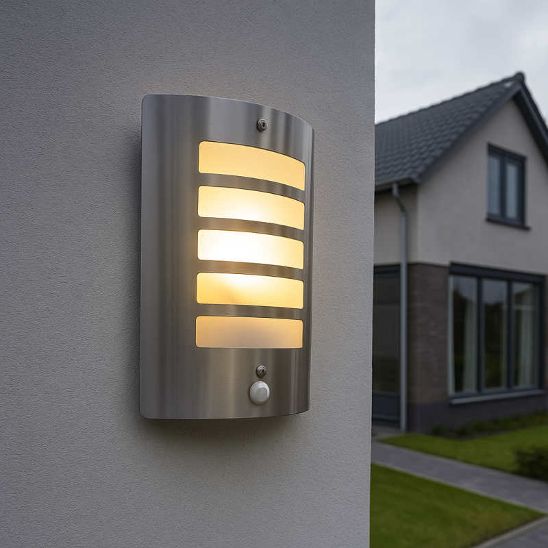 Applique extérieur avec détecteur de mouvement argentée moderne, Manuel, IP44 Applique extérieur avec détecteur de mouvement argentée moderne, Manuel, IP44