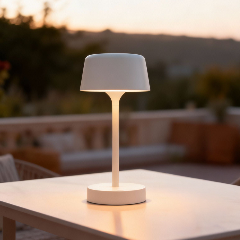 Lampe de table extérieur blanche moderne, Emily, 3W, 3000K LED, IP44, gradable en 3 étapes
