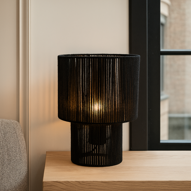 Lampe de table noire rustique, Sanny, avec interrupteur