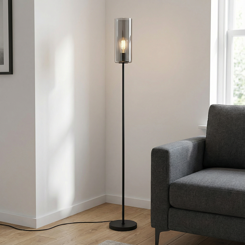 Lampadaire gris moderne, Gaya, avec interrupteur Lampadaire gris moderne, Gaya, avec interrupteur