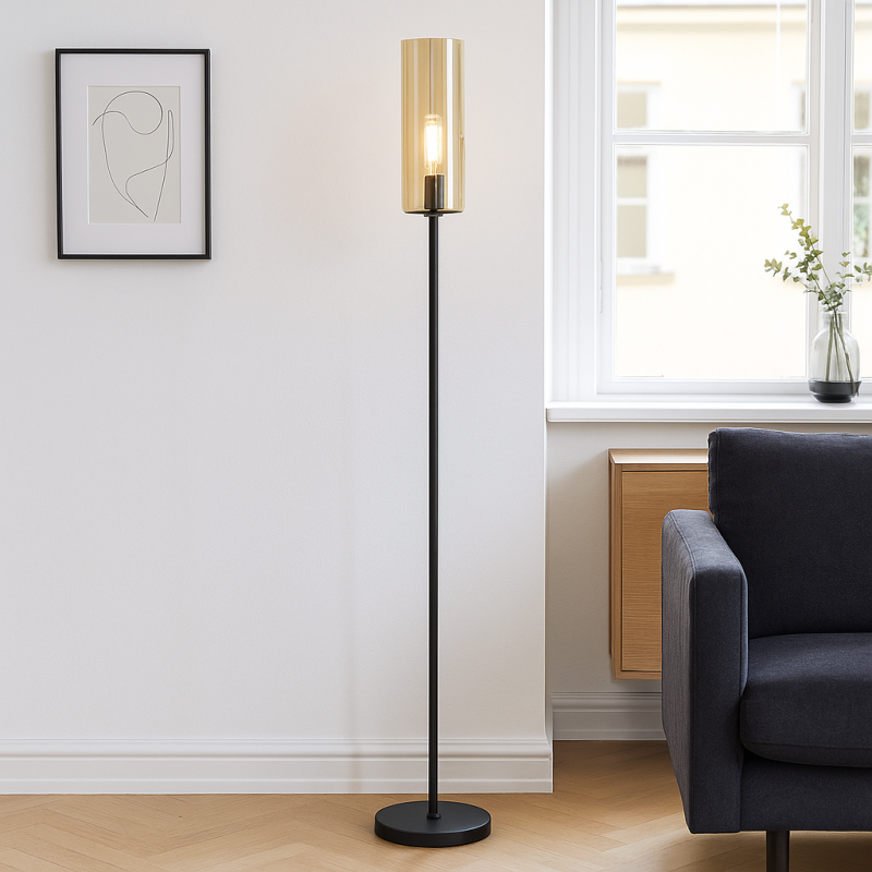 Lampadaire ambre moderne, Gaya, avec interrupteur