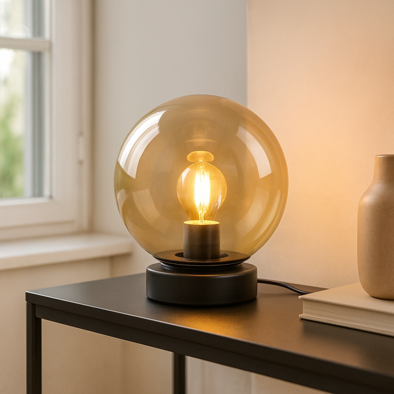 Lampe de table ambre moderne, Dolf, avec interrupteur