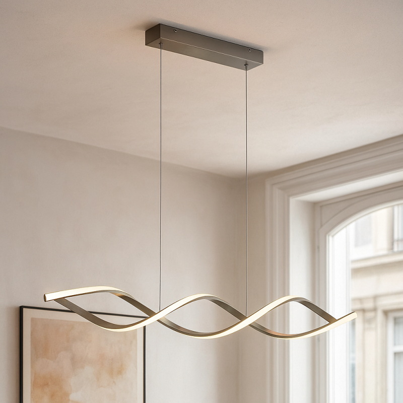 Suspension argentée design, Kuno, 45W, 3000K LED, gradable en 3 étapes Suspension argentée design, Kuno, 45W, 3000K LED, gradable en 3 étapes