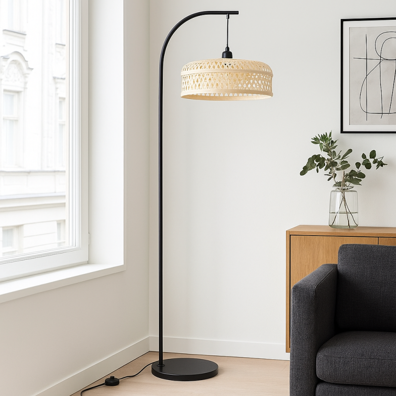 Lampadaire en bambou marron, Jennifer, avec interrupteur