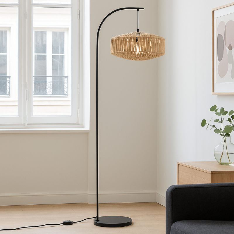 Lampadaire marron rustique, Selena, avec interrupteur Lampadaire marron rustique, Selena, avec interrupteur