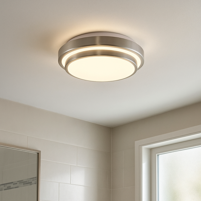 Plafonnier salle de bain nickel moderne, Jaro, 12W, 3000K LED, IP44 Plafonnier salle de bain nickel moderne, Jaro, 12W, 3000K LED, IP44