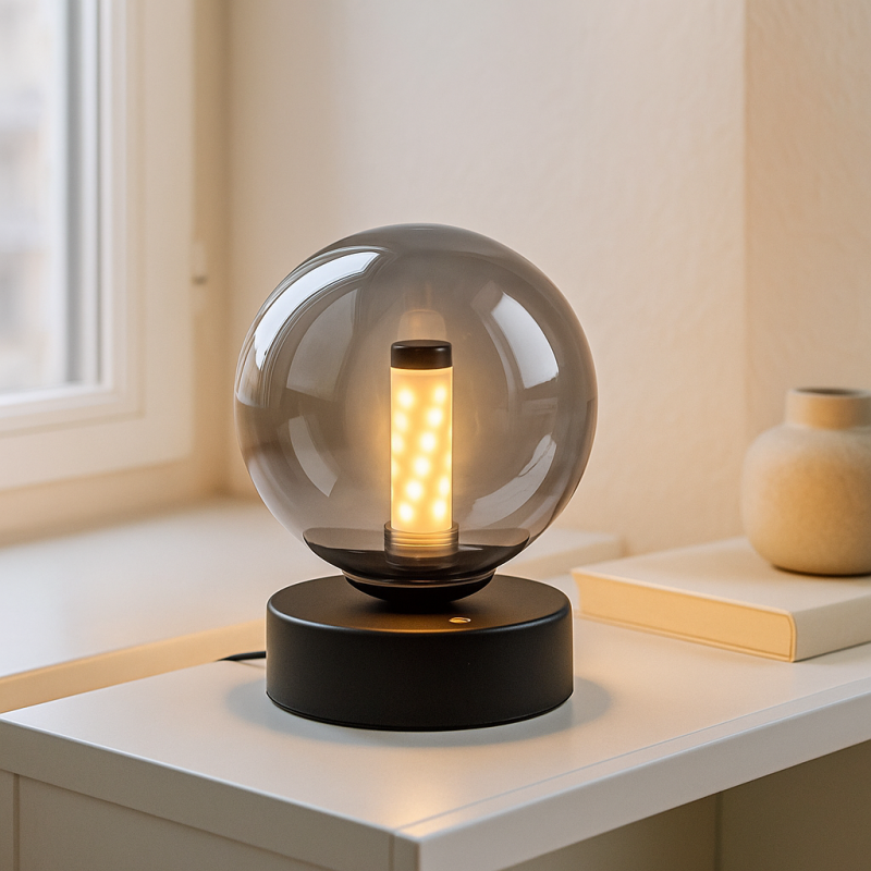 Lampe de table rechargeable noire moderne, Theo, 2W, 3000K LED, IP44, gradable en 3 étapes Lampe de table rechargeable noire moderne, Theo, 2W, 3000K LED, IP44, gradable en 3 étapes