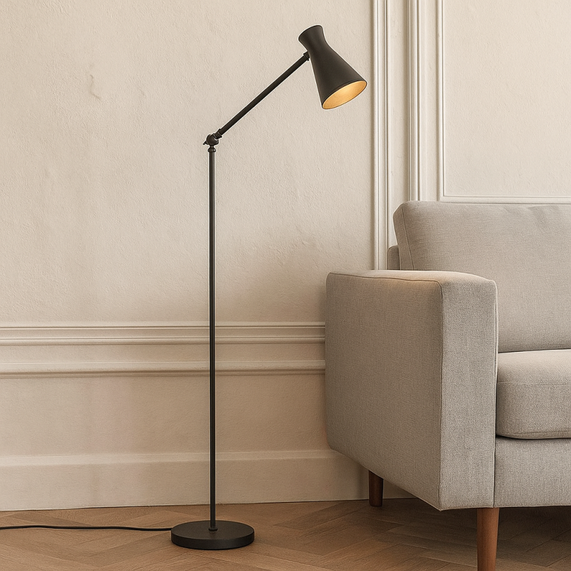 Lampadaire noir moderne, Steve, avec interrupteur