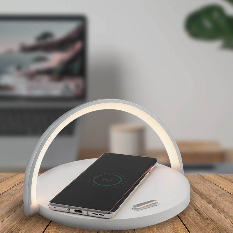 Lampe de table blanche en plastique, Erhan, 2W, 3000K LED, avec interrupteur