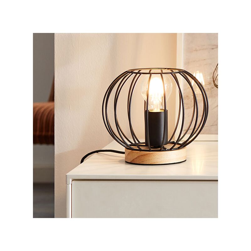 Lampe de table en bois noire, Donato, avec interrupteur