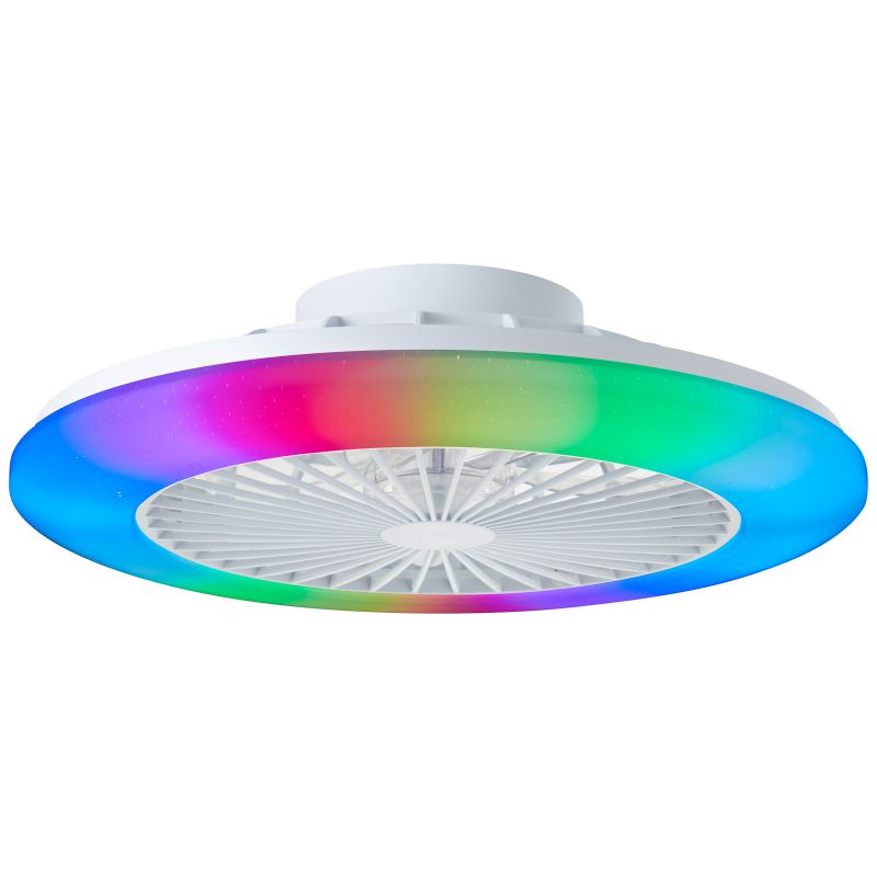 Ventilateur de plafond blanc moderne, Sofieke, 40W, RGBW LED, avec télécommande