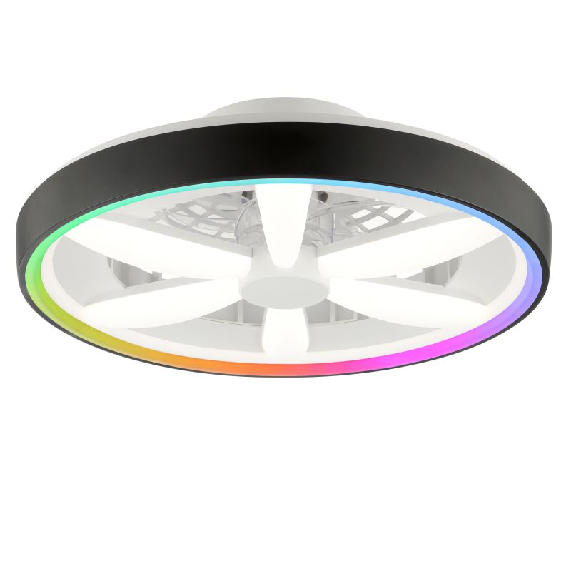 Ventilateur de plafond noir en plastique, Roos, 48W, RGBW LED, avec télécommande Ventilateur de plafond noir en plastique, Roos, 48W, RGBW LED, avec télécommande