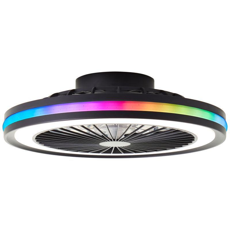 Ventilateur de plafond noir moderne, Stefanus, 40W, RGBW LED, avec télécommande Ventilateur de plafond noir moderne, Stefanus, 40W, RGBW LED, avec télécommande