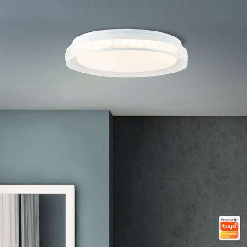 Plafonnier connecté transparent moderne, Rashmi, 24W, blanc chaud à froid réglable LED Plafonnier connecté transparent moderne, Rashmi, 24W, blanc chaud à froid réglable LED