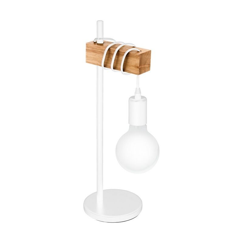 Lampe de table en bois blanche, Anton, avec interrupteur