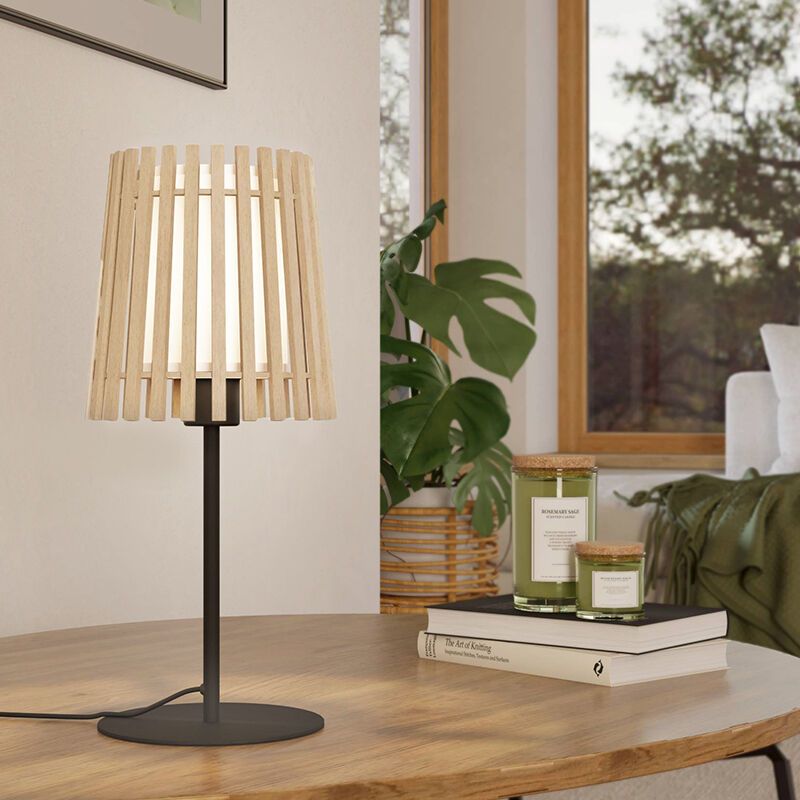 Lampe de table rustique bois, Farah, avec interrupteur