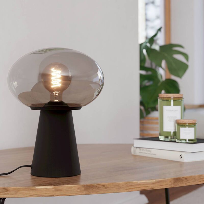 Lampe de table grise en verre, Kirstin, avec interrupteur
