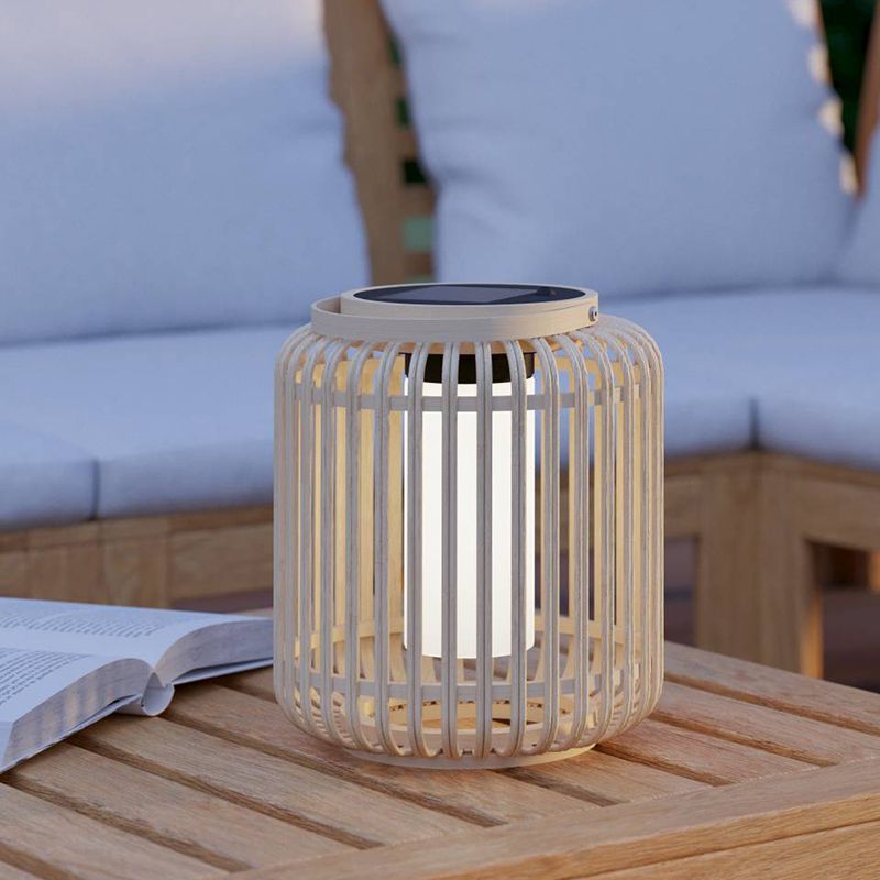 Lampe de table solaire extérieur marronne en bois, Hanin, 3,3W, 4000K LED, IP44, avec interrupteur