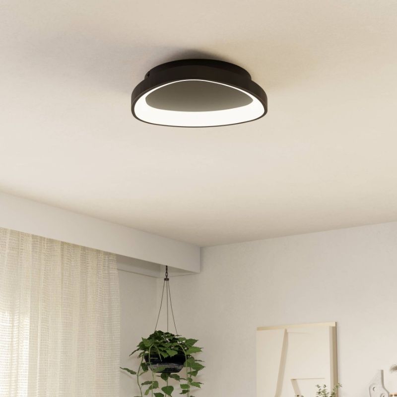Plafonnier noir en plastique, Shauni, 12W, blanc chaud à froid réglable LED, avec télécommande Plafonnier noir en plastique, Shauni, 12W, blanc chaud à froid réglable LED, avec télécommande