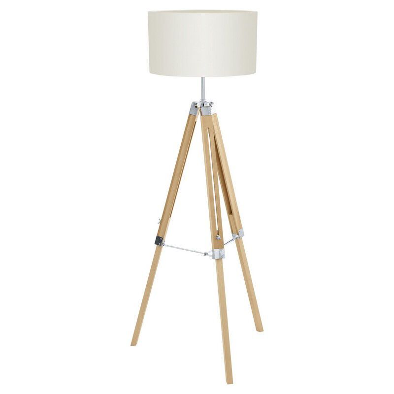 Lampadaire trépied blanc en bois, Joana, avec interrupteur